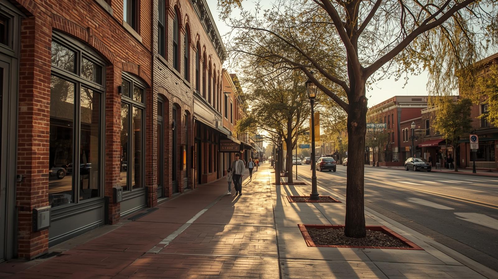 A pedestrian-friendly street in Denver's LoDo neighborhood near Union Station
