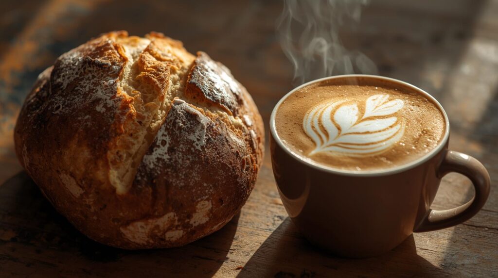 Artisan bread and latte