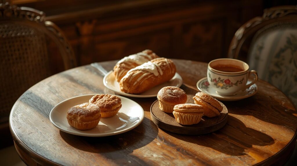 European style seating and pastries