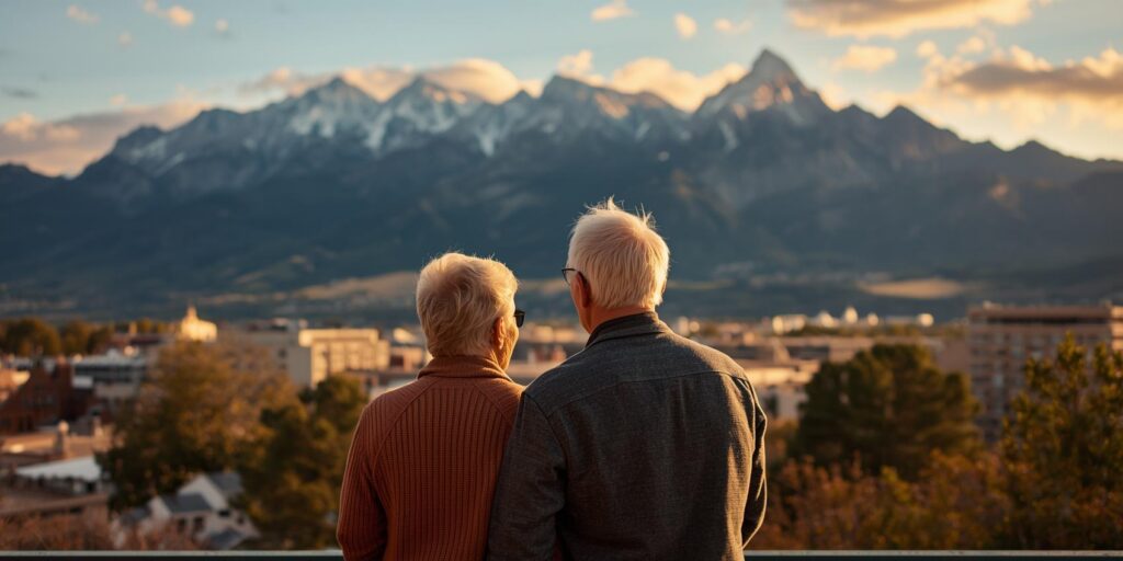 Senior Couple Looking out at the Rocky Mountains