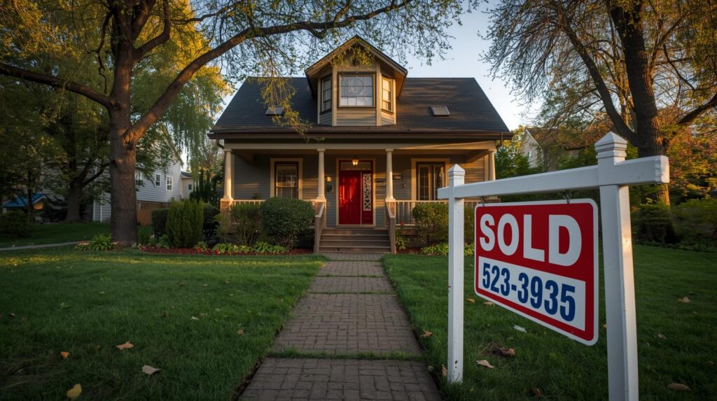 A Denver home with a 'Sold' sign representing a successful real estate bidding war strategy.