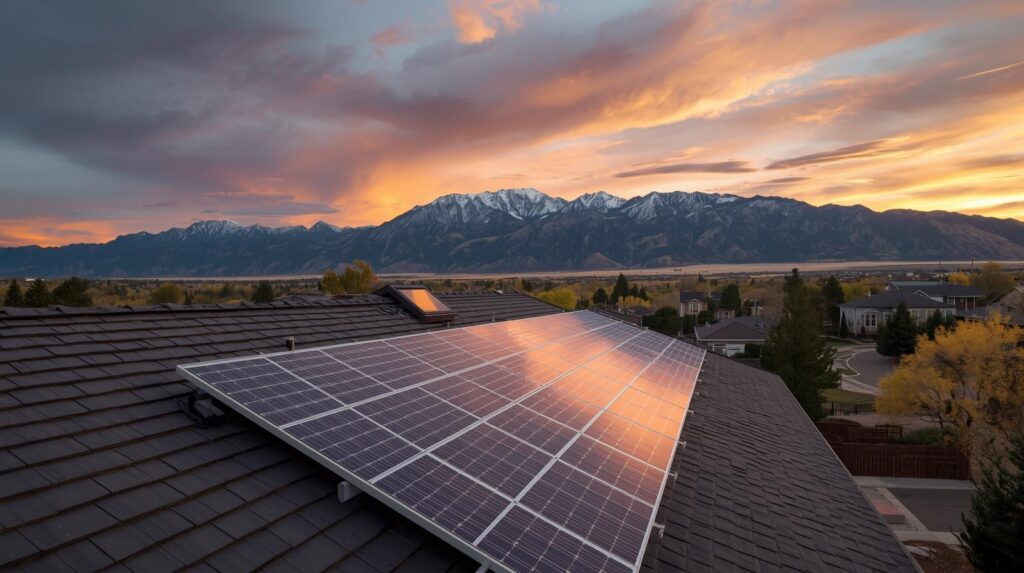 Residential solar panel installation on a modern Denver home with Rocky Mountain backdrop