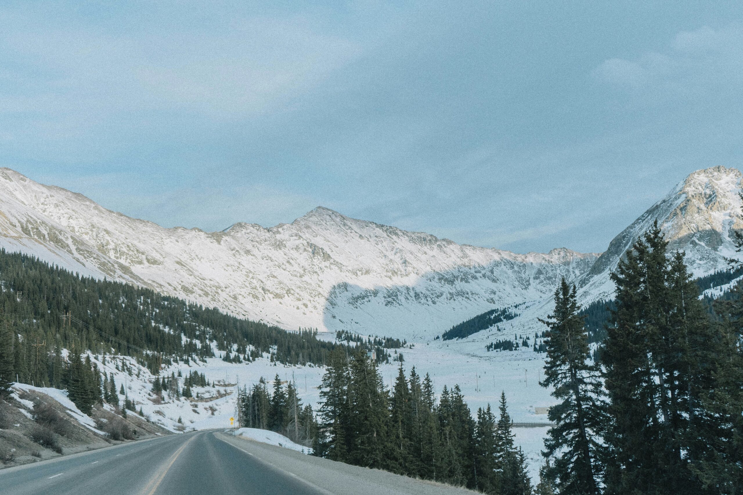 snowy road in colorado