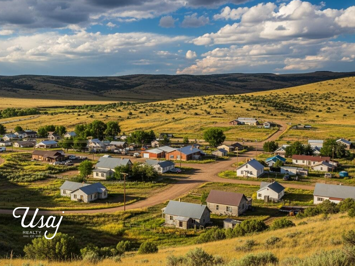 An aerial photo of the outskirts of the town Kiowa in Colorado.